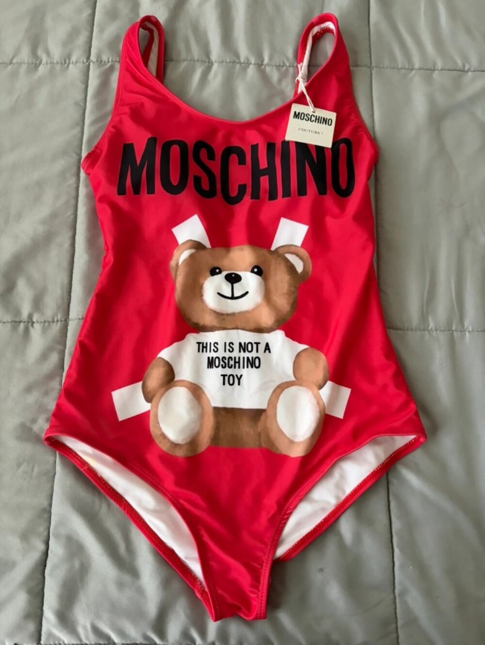 Moschino Red Teddy Bear Logo One-Piece Swimsuit